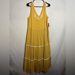 Yellow Floral Embroidered Maxi Dress